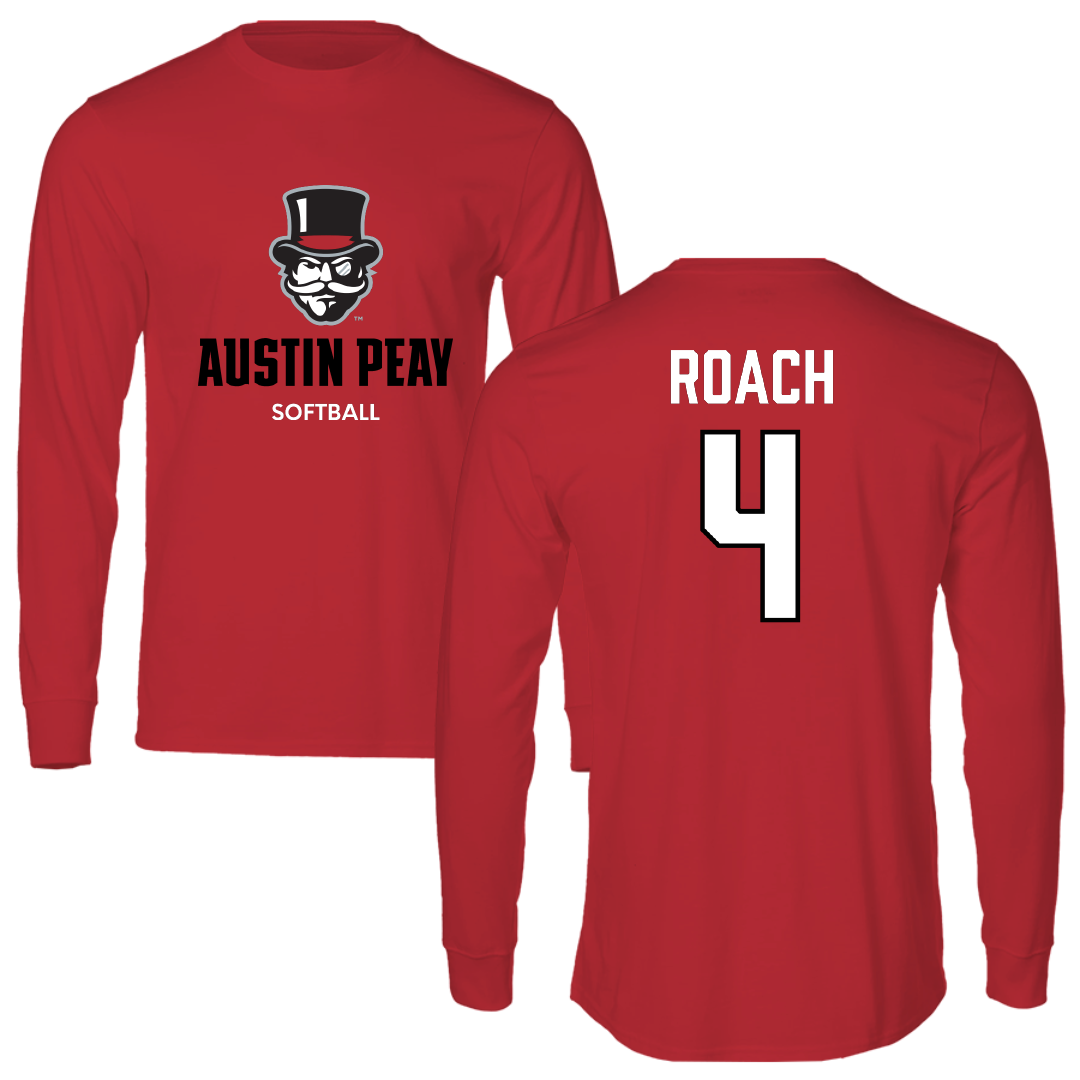 Austin Peay State University Softball Red Mascot Performance Long Sleeve - #4 Raylon Roach