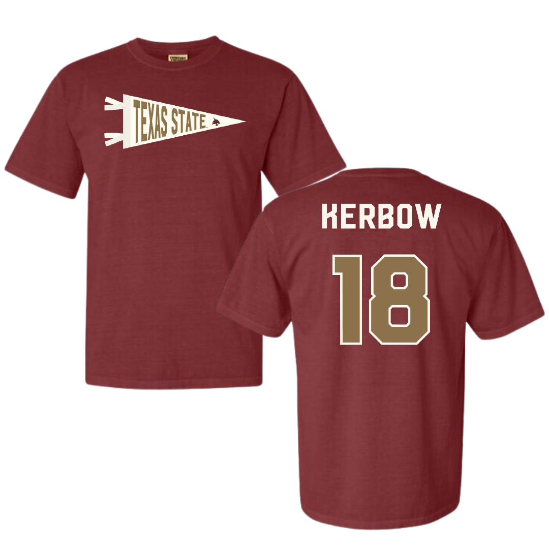 Texas State University Baseball Maroon Pennant Comfort Colors Tee - #18 Dylan Kerbow