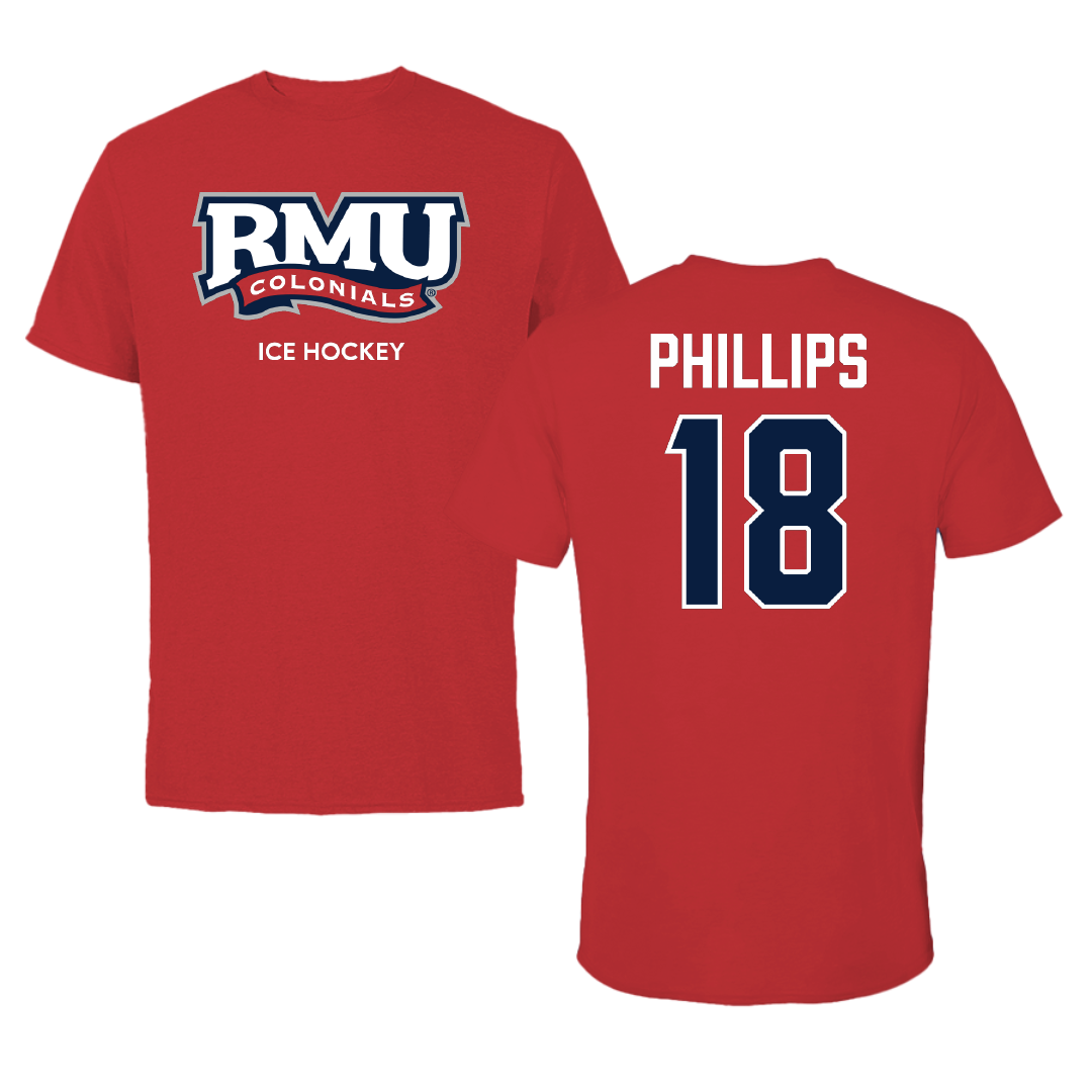 Robert Morris University Ice Hockey (W) Red Colonials Tee - #18 Jersey Phillips