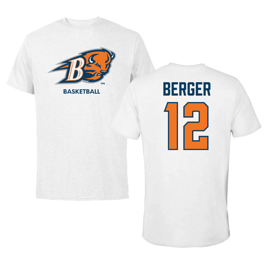 Bucknell University Basketball (M) White Performance Tee - #12 Quin Berger