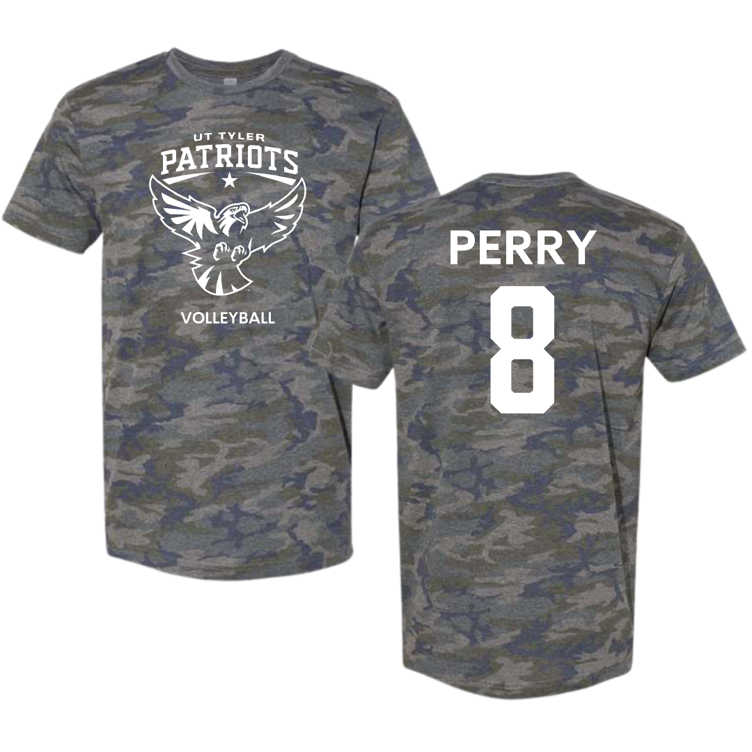 The University of Texas at Tyler Volleyball (W) Vintage Camo Tee - #8 Autumn Perry