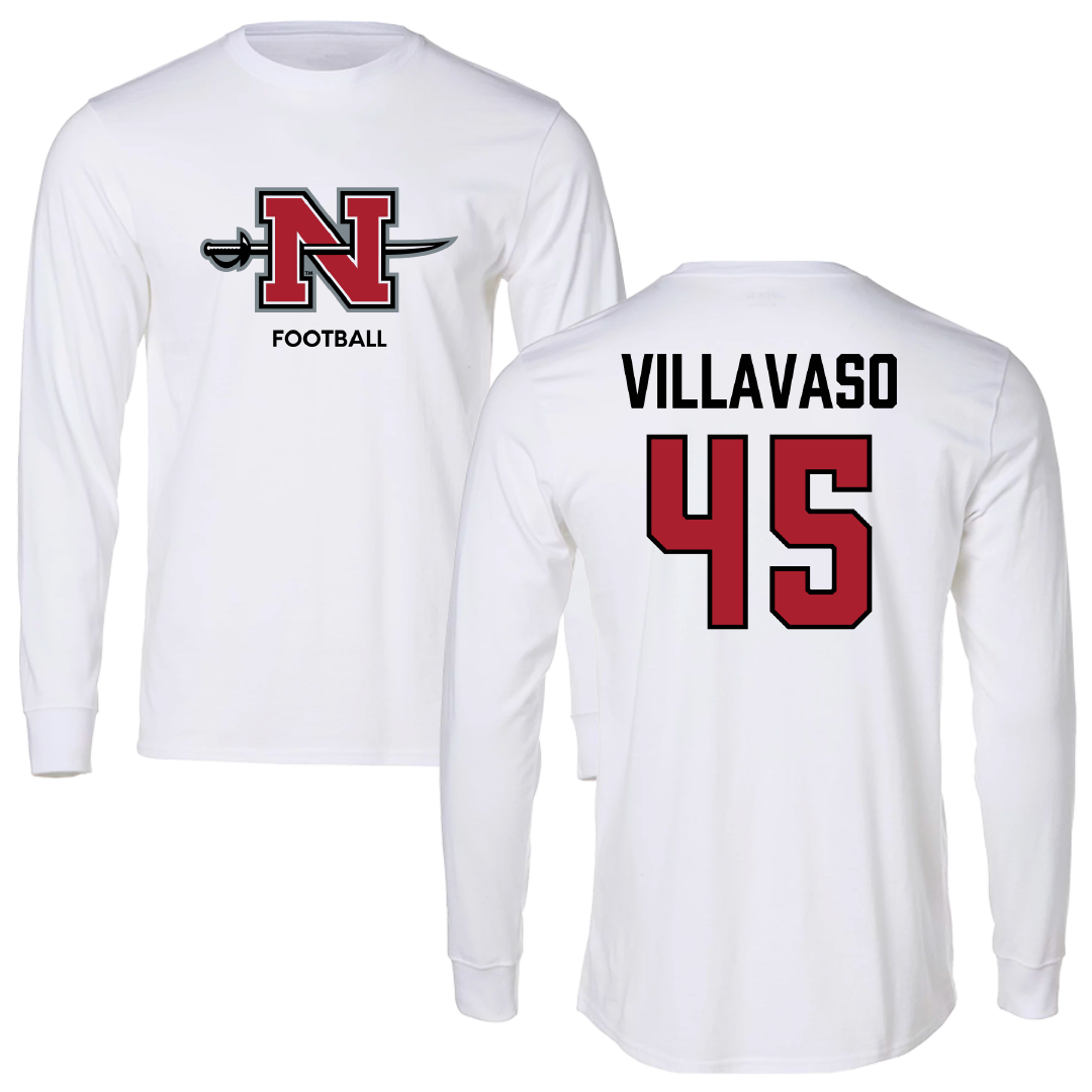 Nicholls State University Football White Performance Long Sleeve - #45 Alex Villavaso