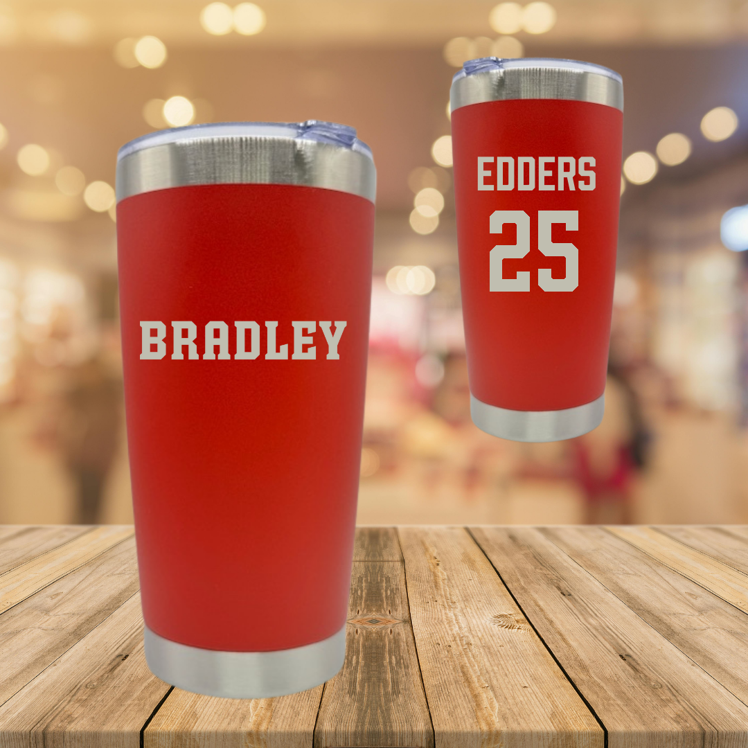 Bradley University Baseball Red Braves Stainless Steel Tumbler - #25 Noah Edders