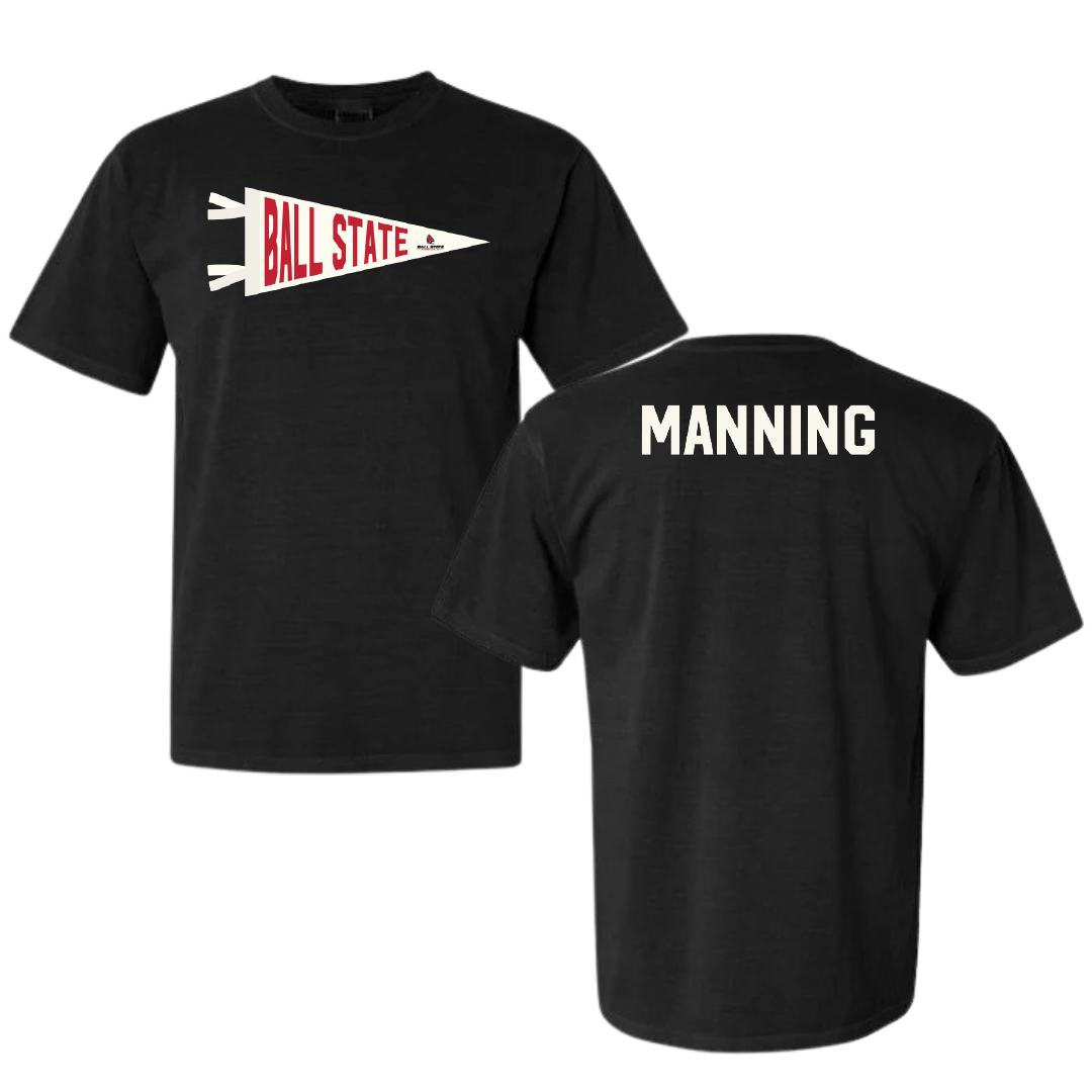 Ball State University Swimming & Diving Black Pennant Comfort Colors Tee - Reece Manning