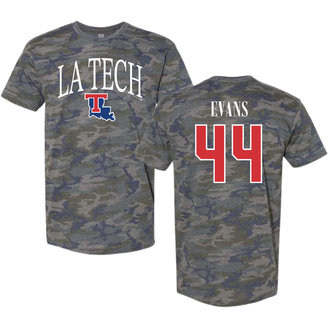 Louisiana Tech University Baseball Vintage Camo Tee - #44 John Evans