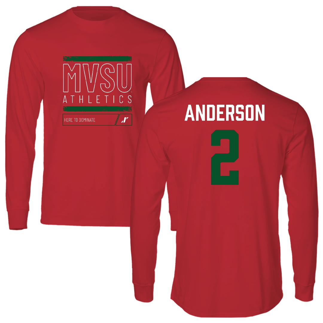 Mississippi Valley State University Football Red Dominate Performance Long Sleeve - #2 Jordan Anderson