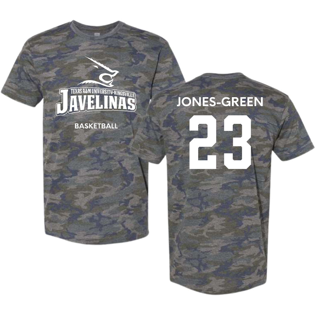Texas A&M University-Kingsville Basketball (M) Vintage Camo Tee - #23 Marcus Jones-Green