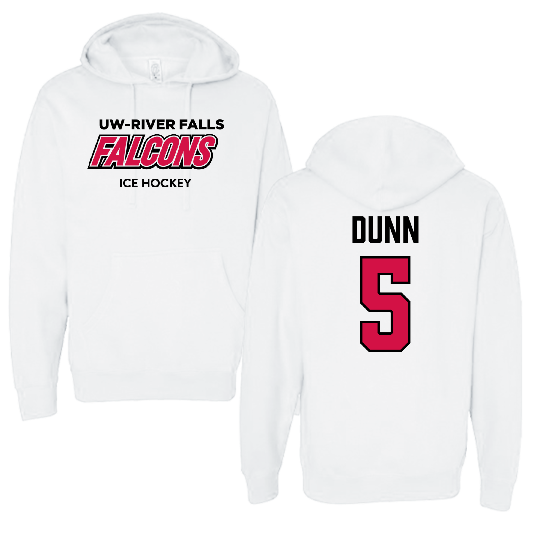 University of Wisconsin-River Falls Ice Hockey (W) White Falcons Hoodie - #5 Mackenzie Dunn