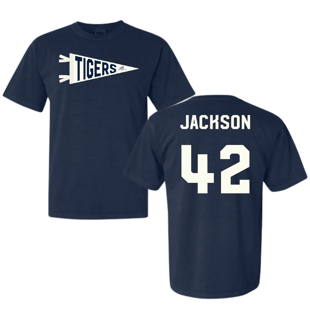 Jackson State University Softball Navy Pennant Comfort Colors Tee - #42 Jace Jackson