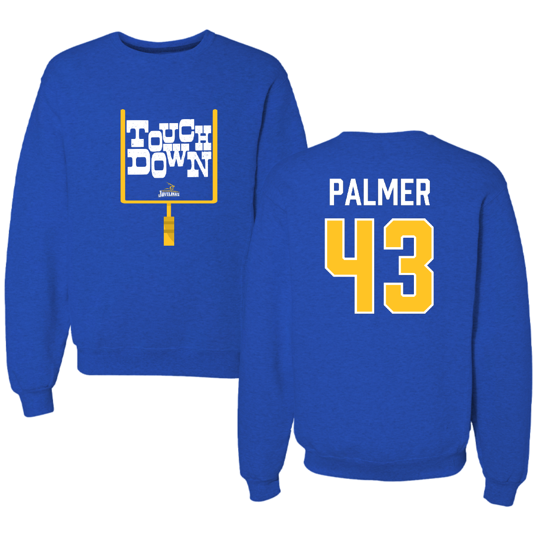Texas A&M University-Kingsville Football Blue Touchdown Crewneck - #43 Tyler Palmer