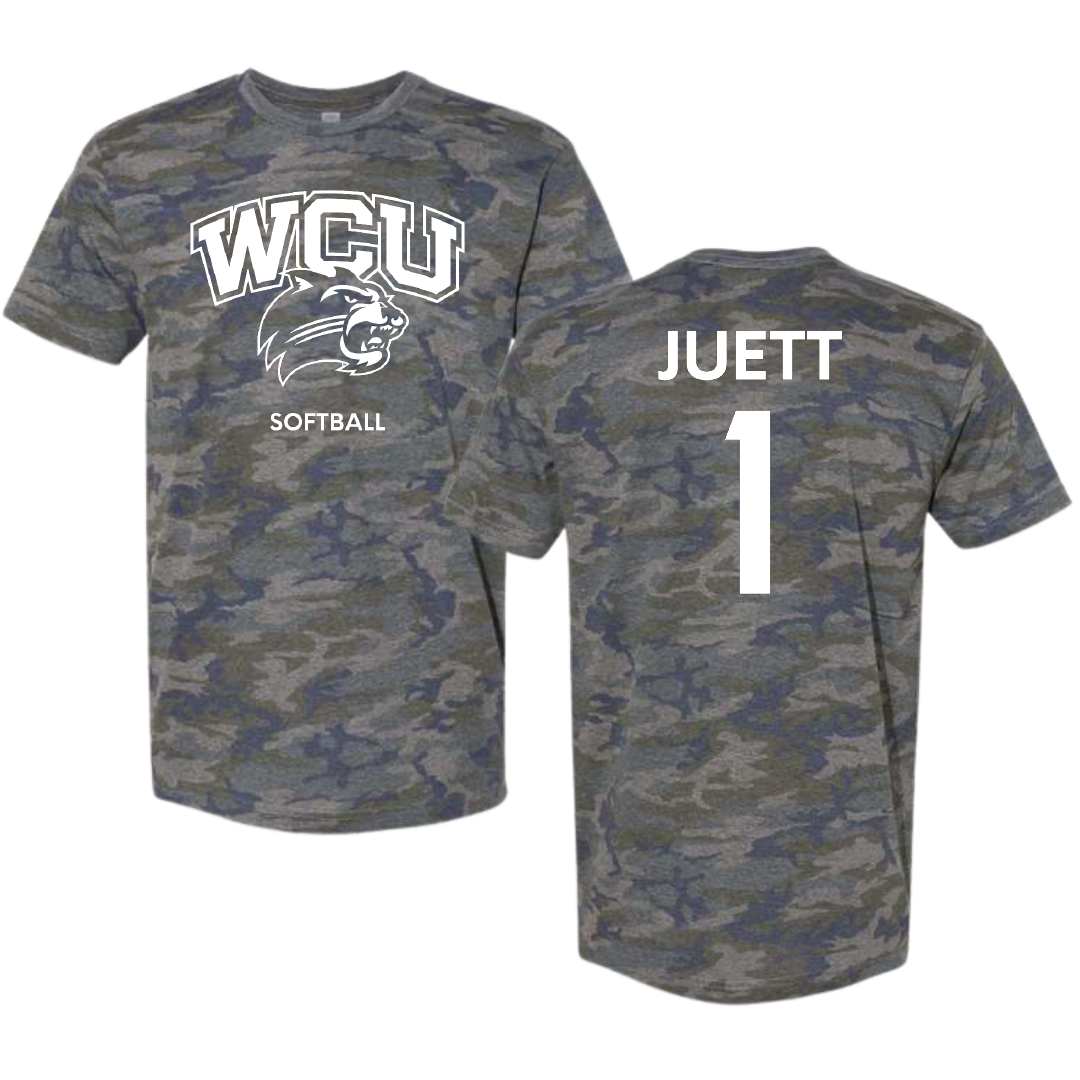 Western Carolina University Softball Vintage Camo Tee - #1 Tessa Juett