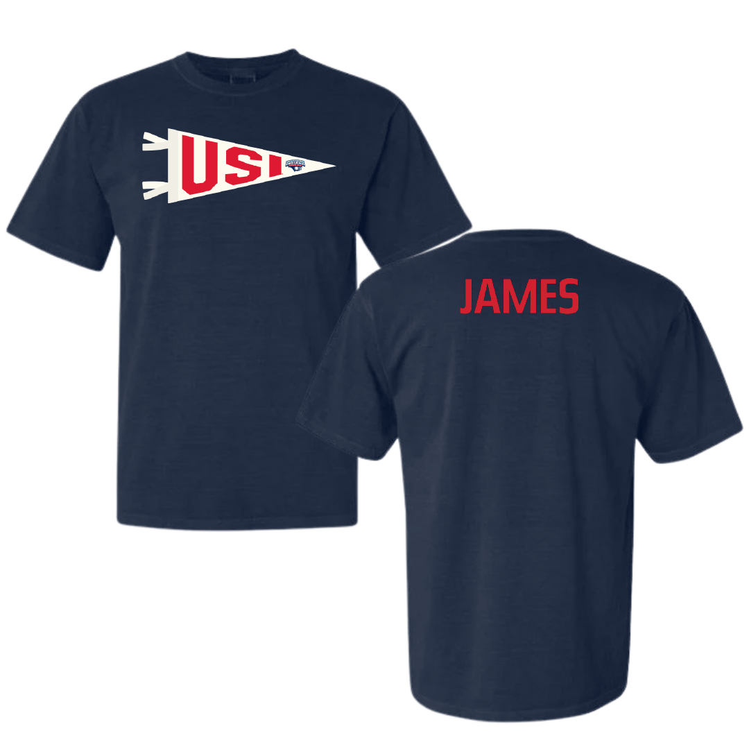 University of Southern Indiana Swimming & Diving Navy Pennant Comfort Colors Tee - Cameron James