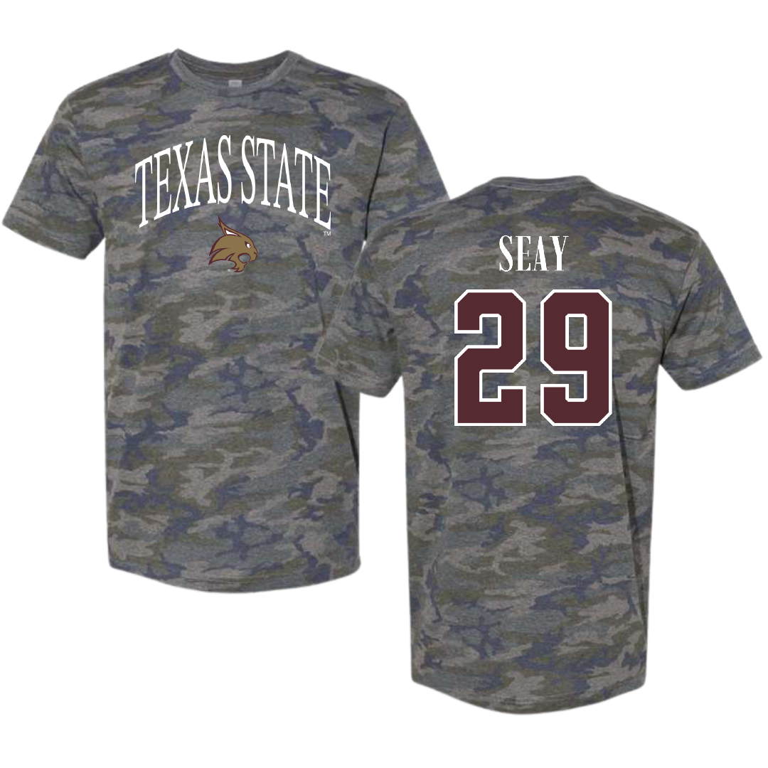 Texas State University Baseball Vintage Camo Tee - #29 Taylor Seay