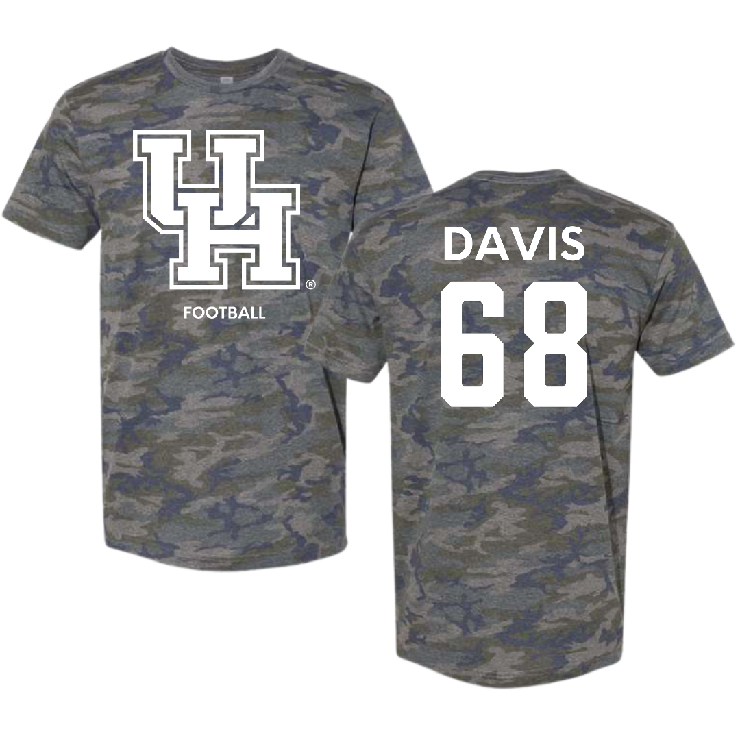 University of Houston Football Vintage Camo Tee - #68 Kaleb Davis