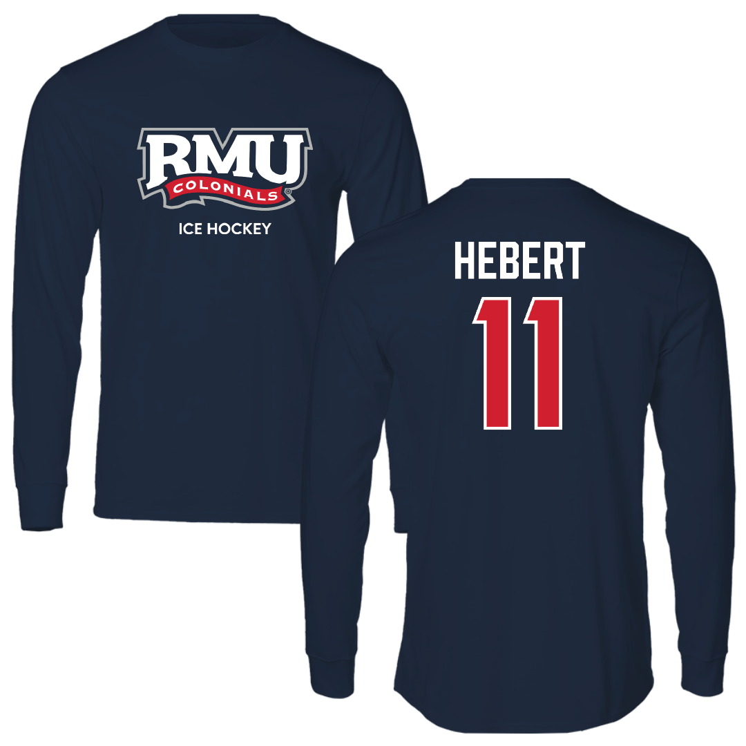 Robert Morris University Ice Hockey (M) Navy RMU Performance Long Sleeve - #11 Cameron Hebert