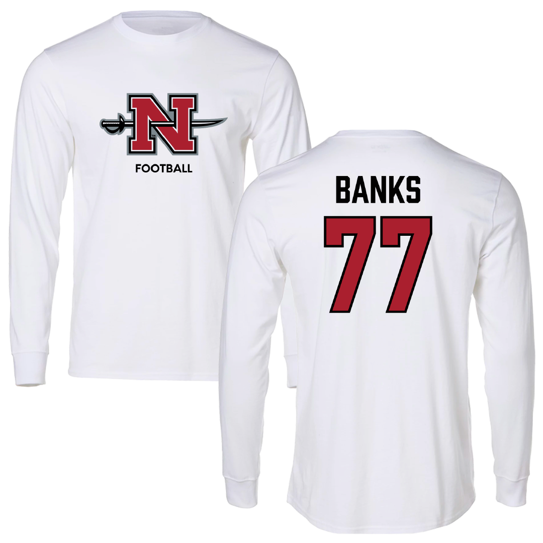 Nicholls State University Football White Performance Long Sleeve - #77 Cam Banks