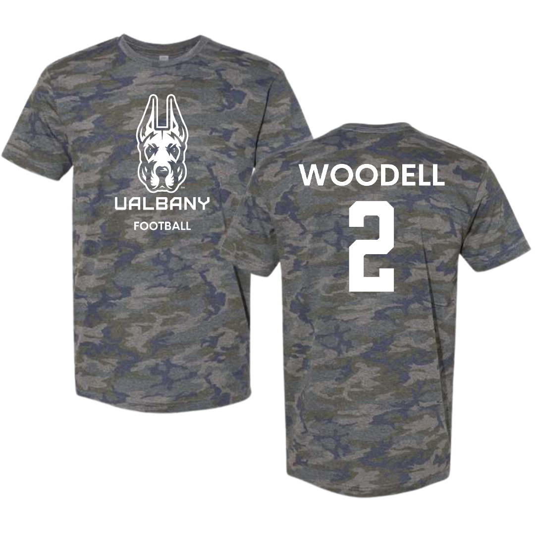 University at Albany Football Vintage Camo Tee - #2 Griffin Woodell