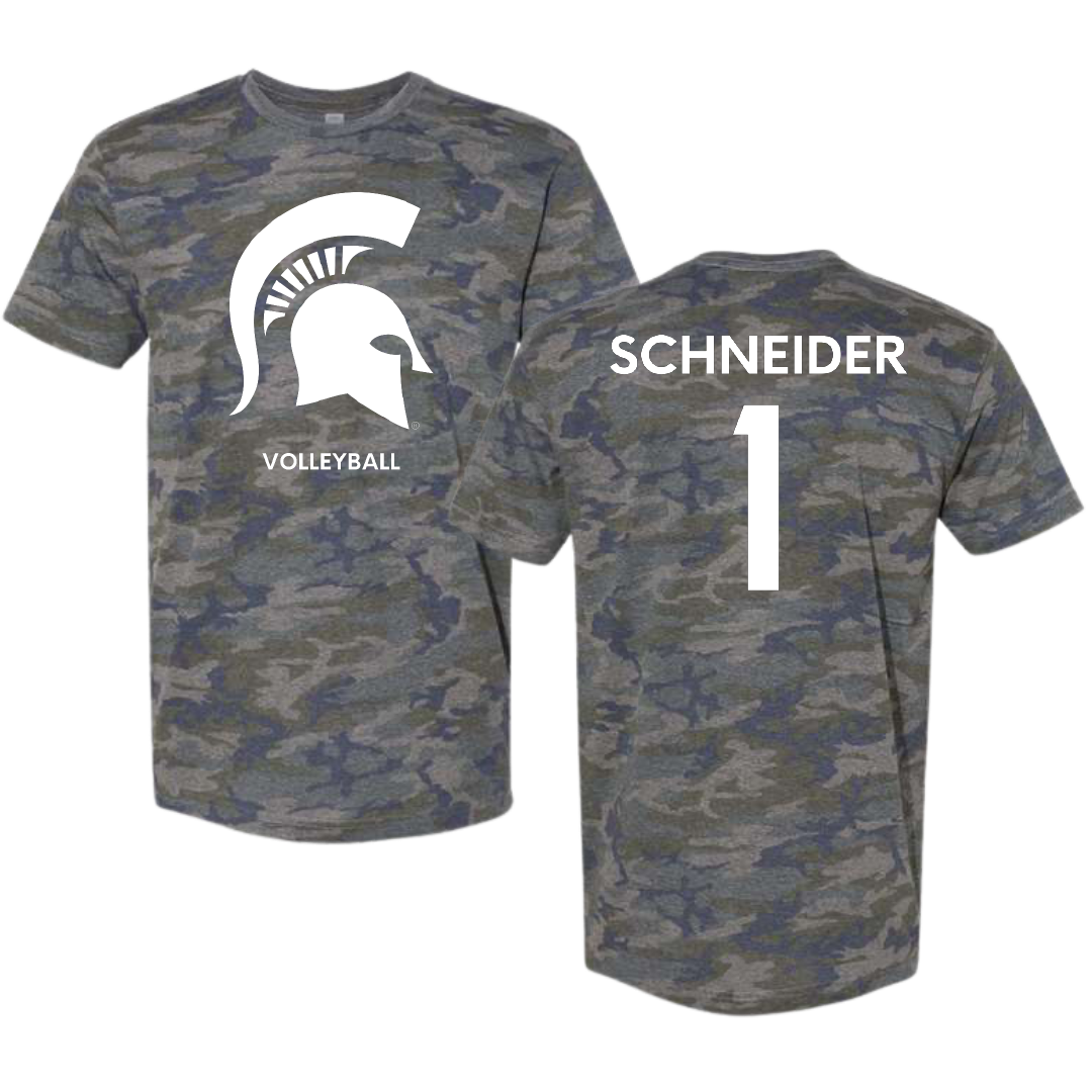 Michigan State University Volleyball (W) Vintage Camo Tee - #1 Lia Schneider