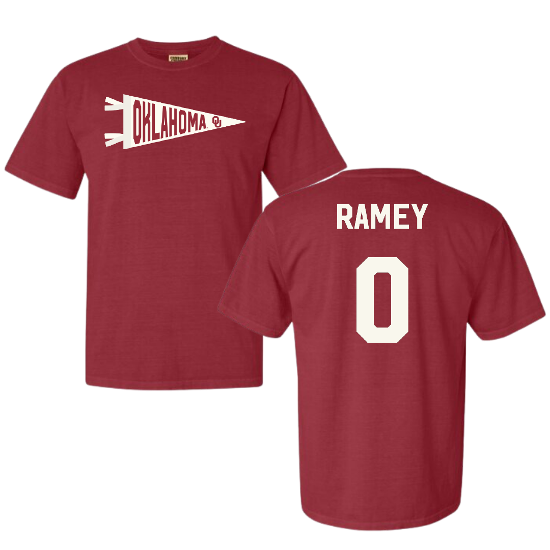 University of Oklahoma Soccer Crimson Pennant Comfort Colors Tee - #0 Olivia Ramey