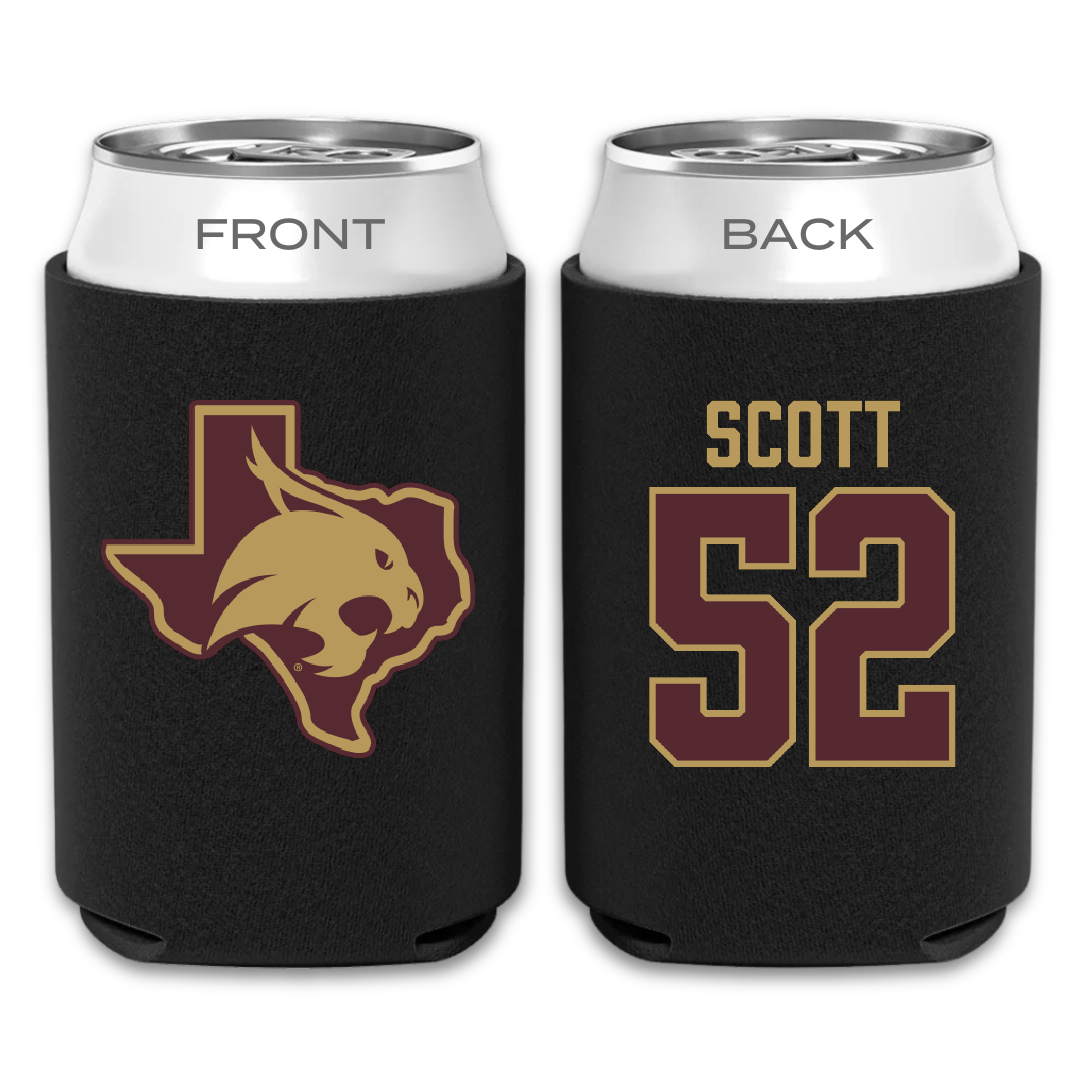 Texas State University Football Black Can Cooler - #52 Trenton Scott