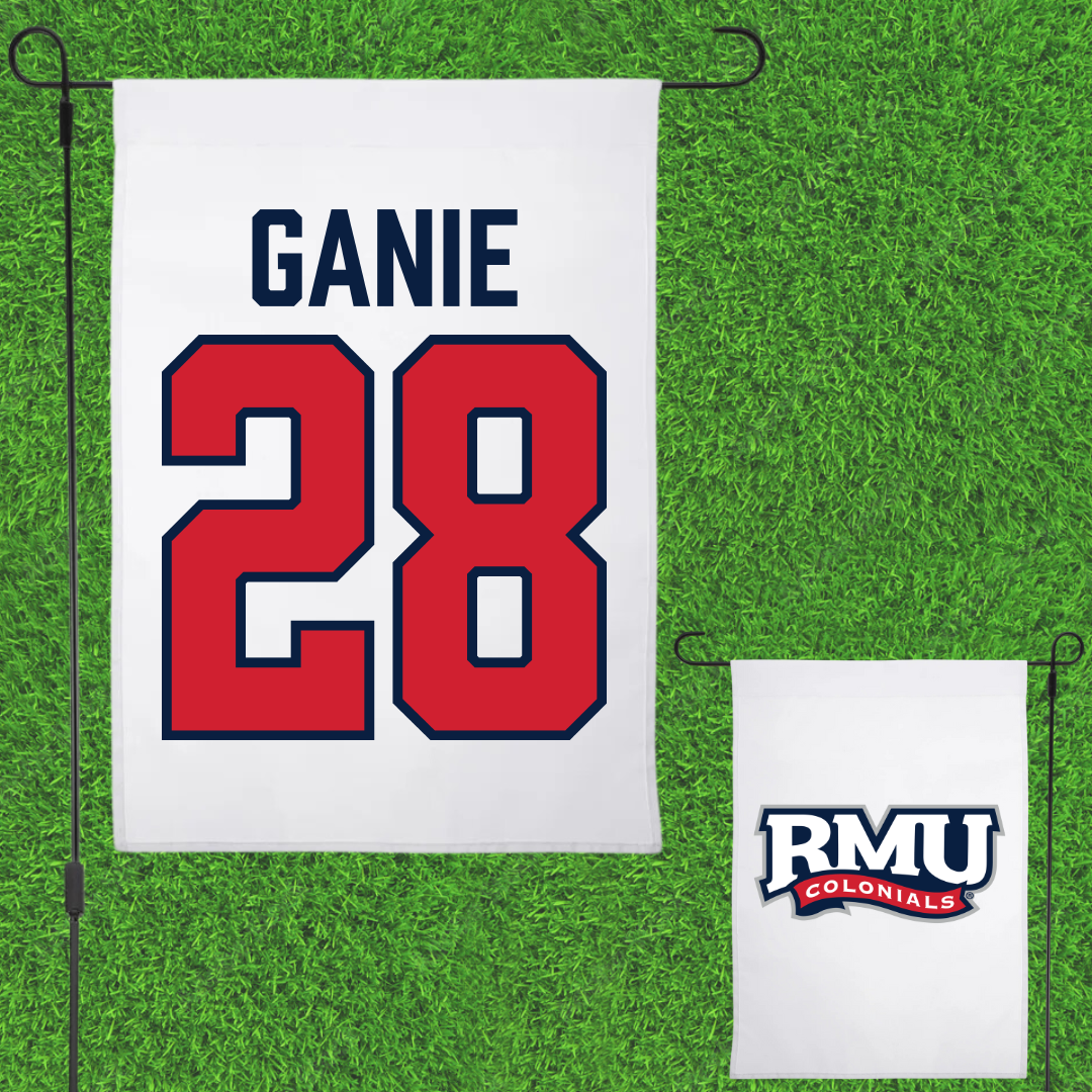 Robert Morris University Ice Hockey White Garden Flag - #28 Logan Ganie