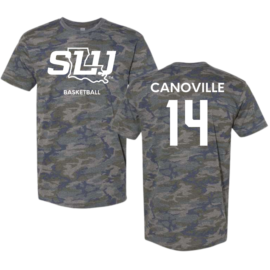 Southeastern Louisiana University Basketball (M) Vintage Camo Tee - #14 Dylan Canoville