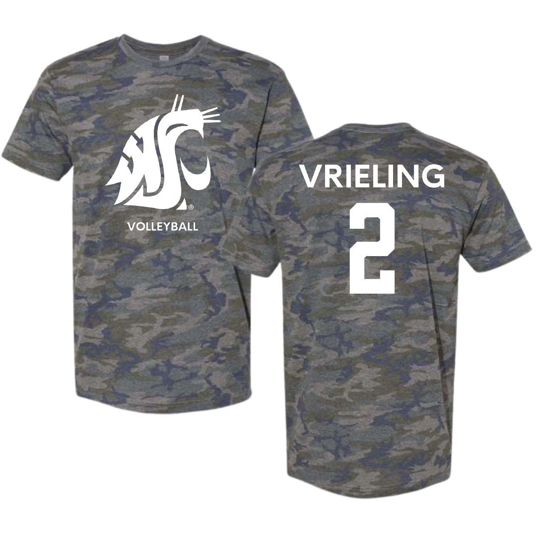 Washington State University Volleyball (W) Vintage Camo Tee - #2 Taryn Vrieling