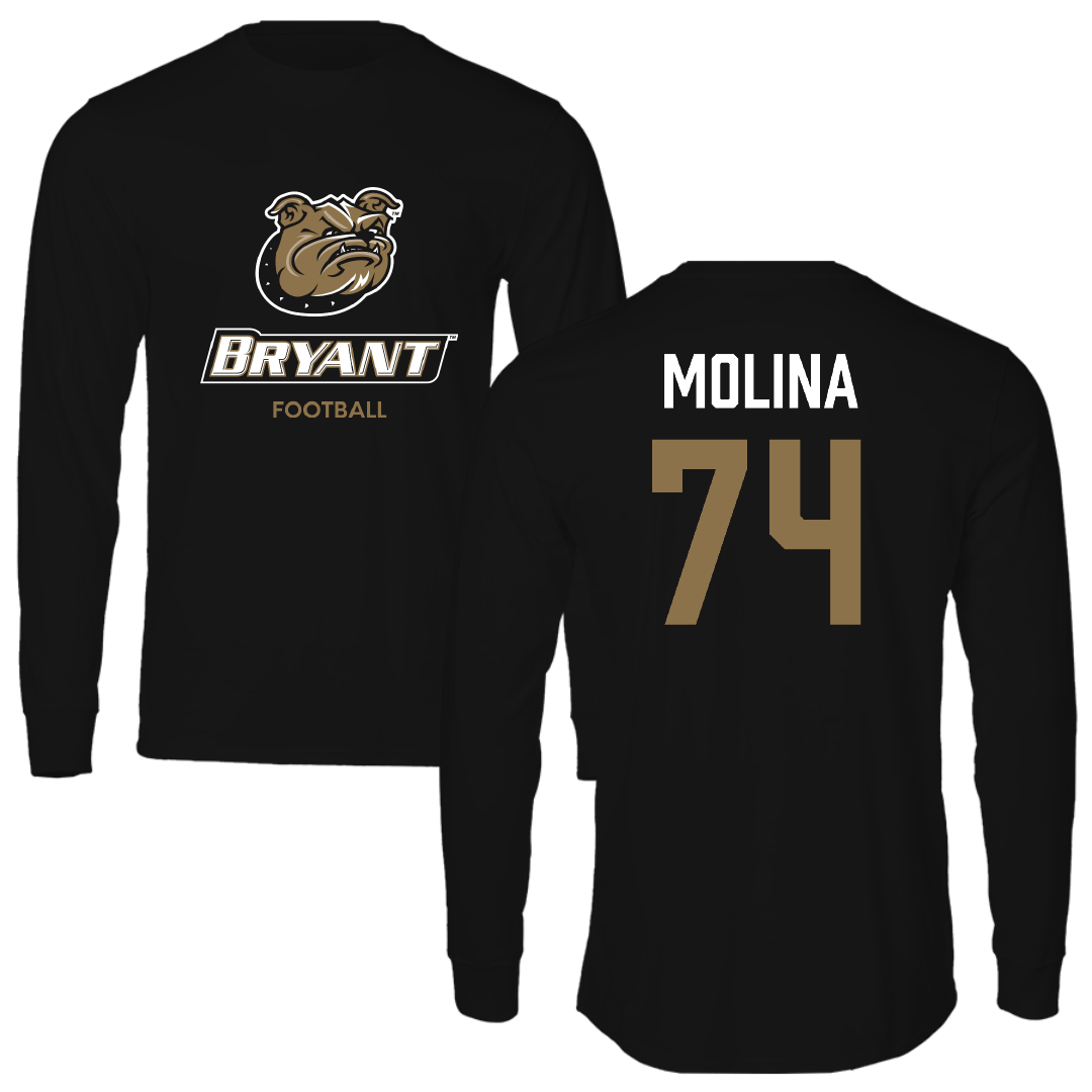 Bryant University Football Black Performance Long Sleeve - #74 Nick Molina