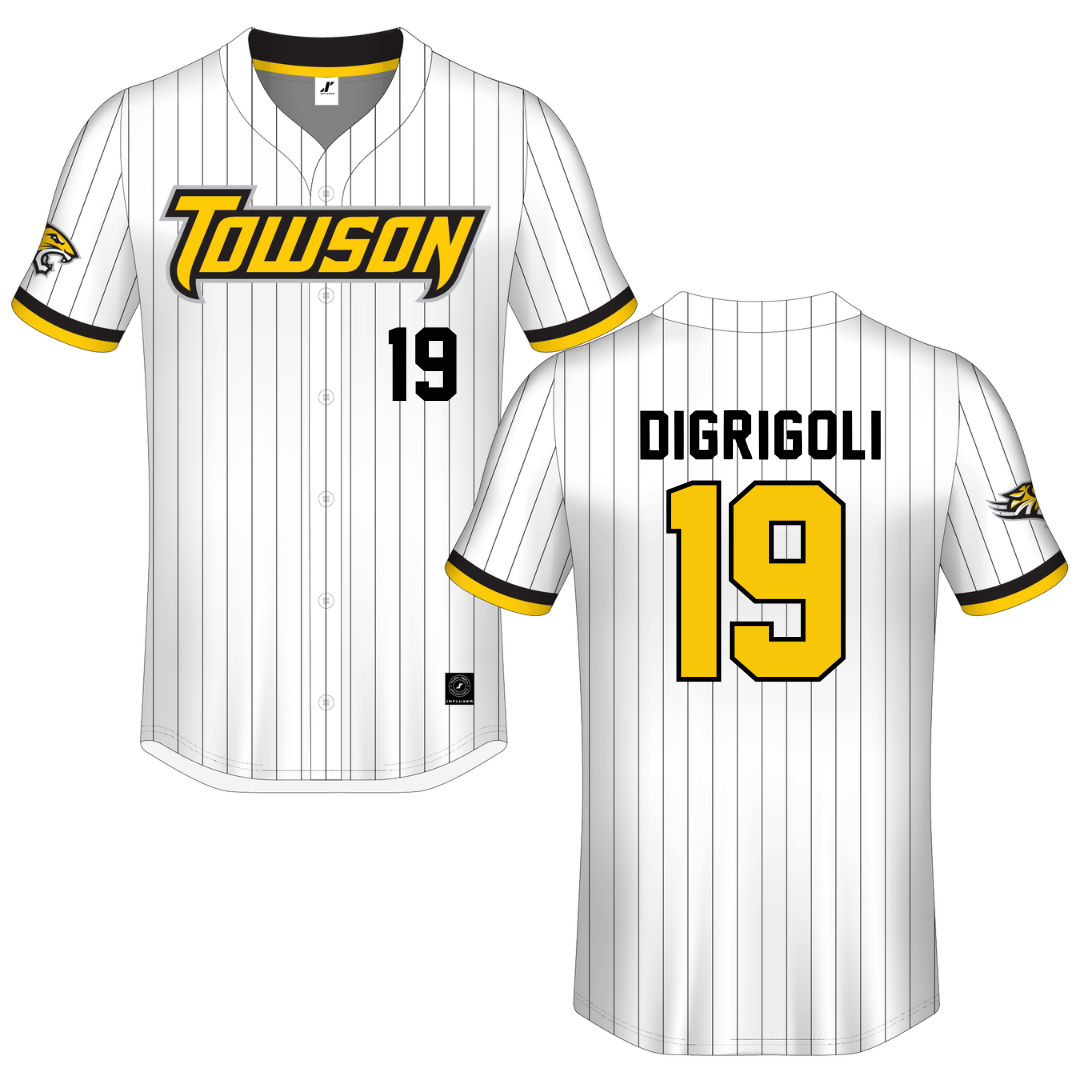 Towson University White Pinstripe Button-Down Jersey - #19 Antonio Digrigoli