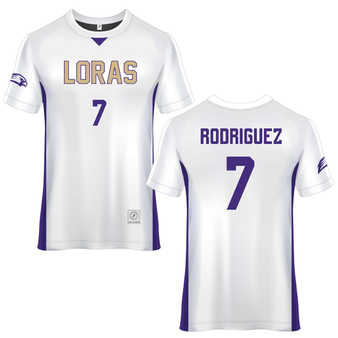 Loras College White Soccer Jersey - #7 Diego Rodriguez