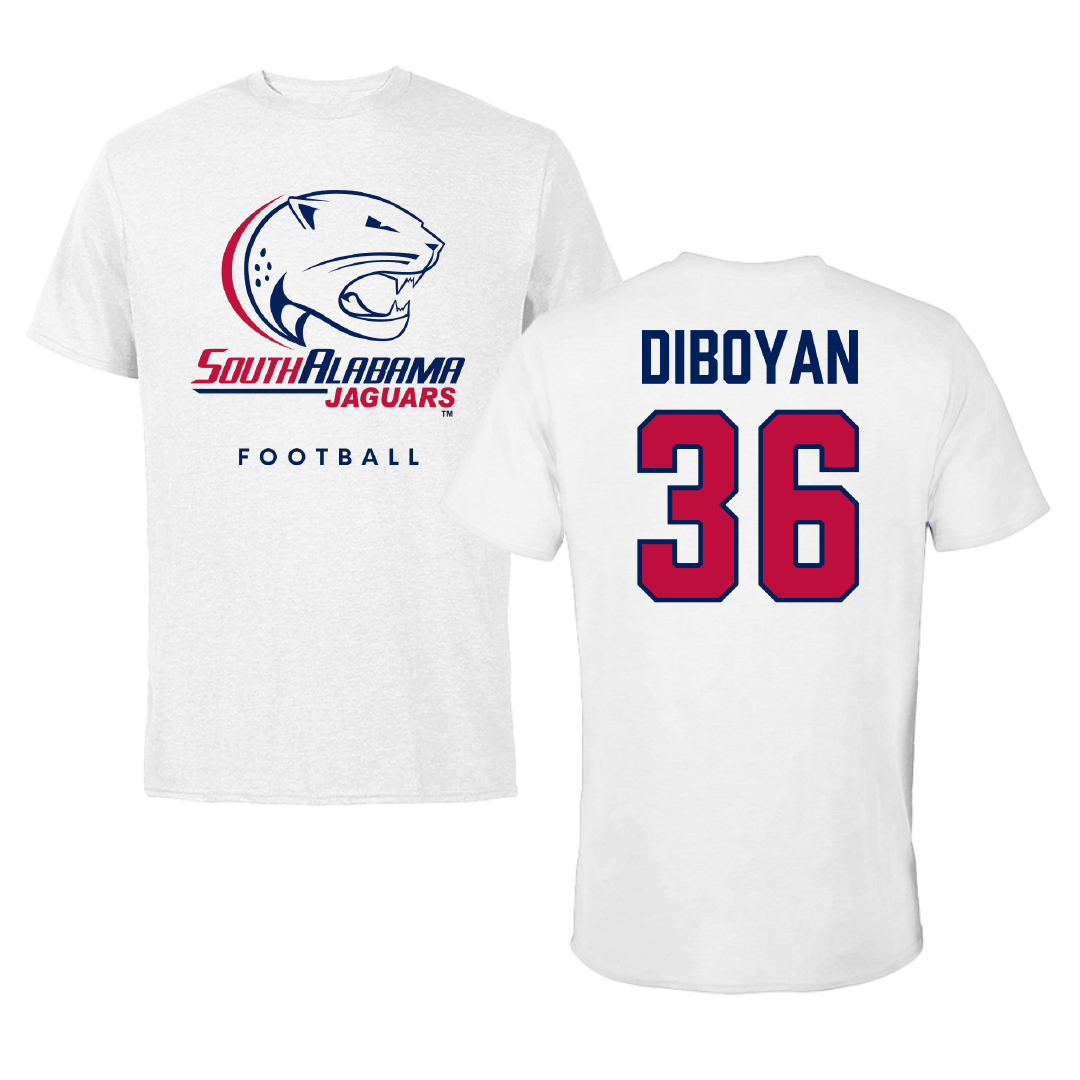 University of South Alabama Football White Performance Tee - #36 Hamilton DiBoyan