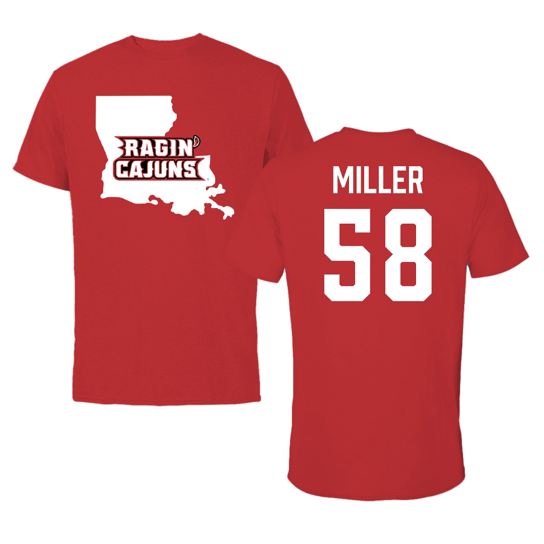 University of Louisiana at Lafayette Football Red State Performance Tee - #58 Grant Miller