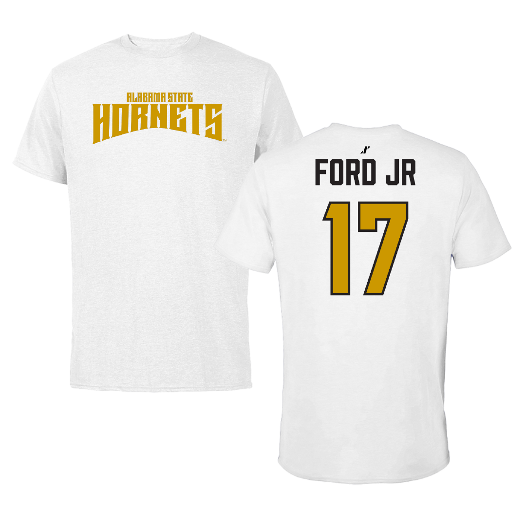 Alabama State University Football White Classic Tee - #17 Aaron Ford jr