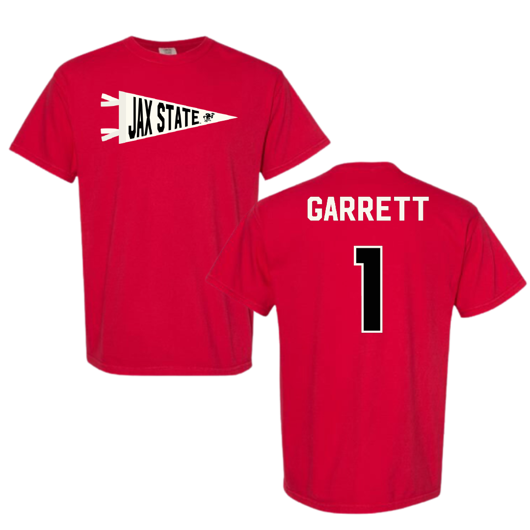 Jacksonville State University Volleyball Red Pennant Comfort Colors Tee - #1 Ellie Garrett