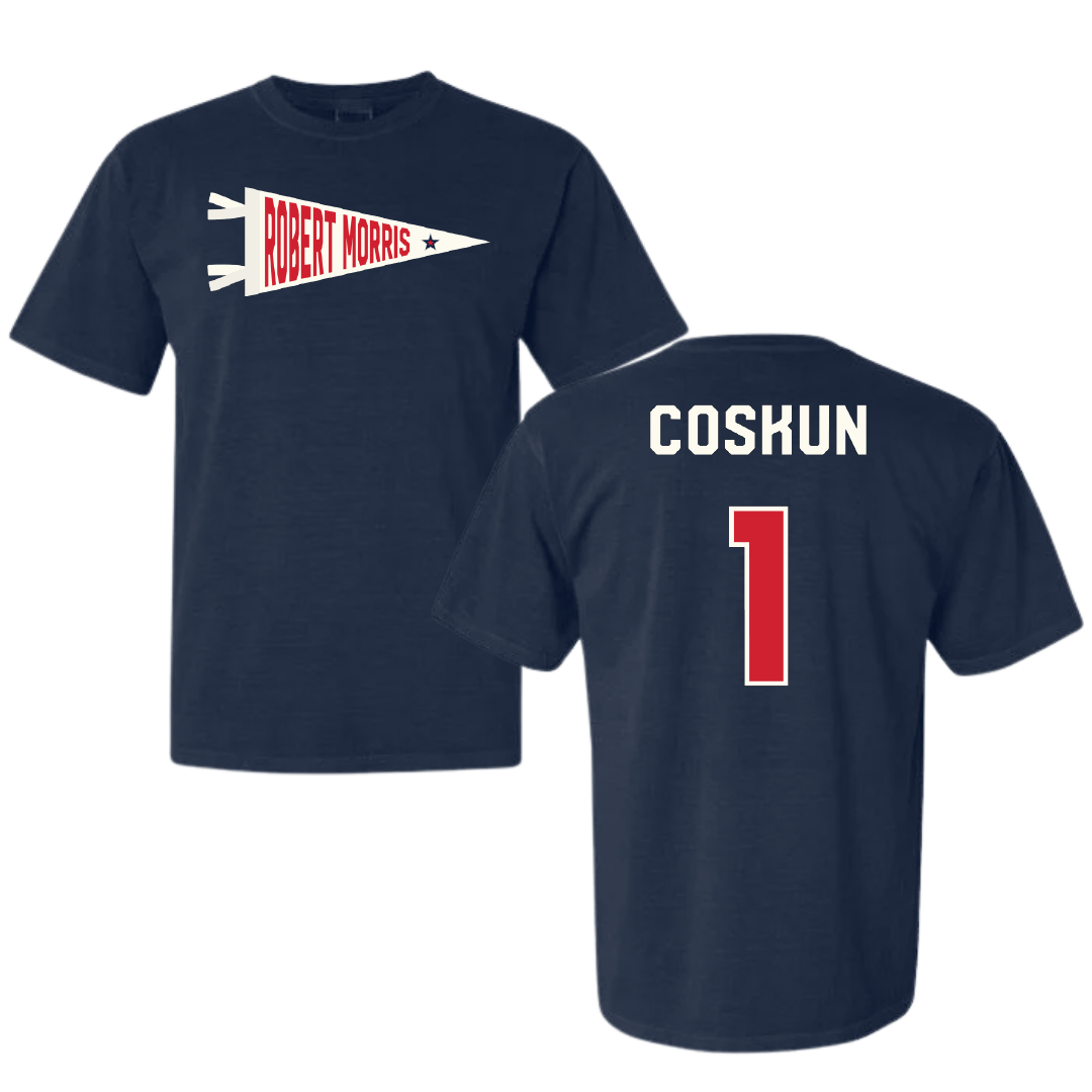 Robert Morris University Basketball Navy Pennant Comfort Colors Tee - #1 Tuana Coskun