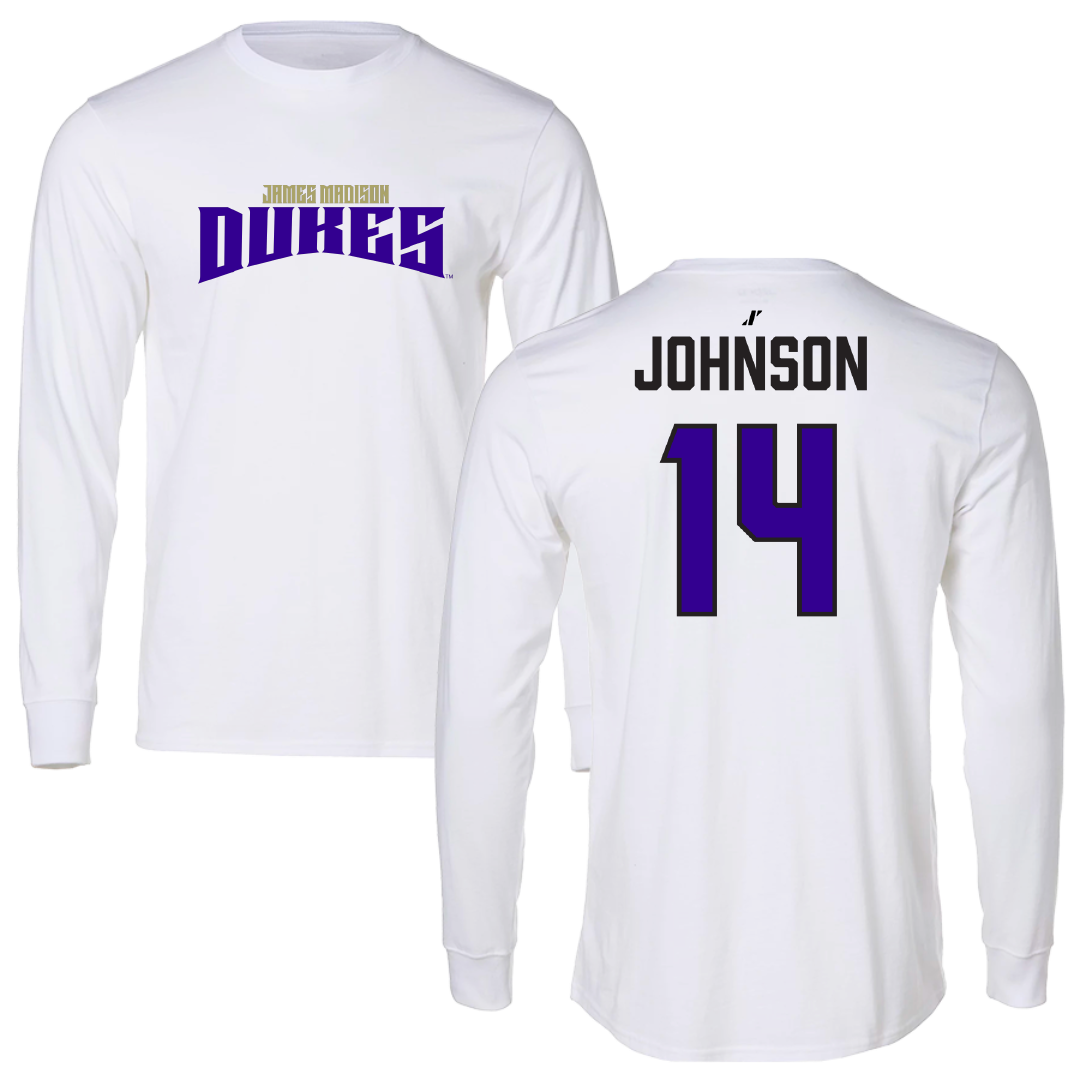 James Madison University Softball White Classic Long Sleeve - #14 Taylor Johnson