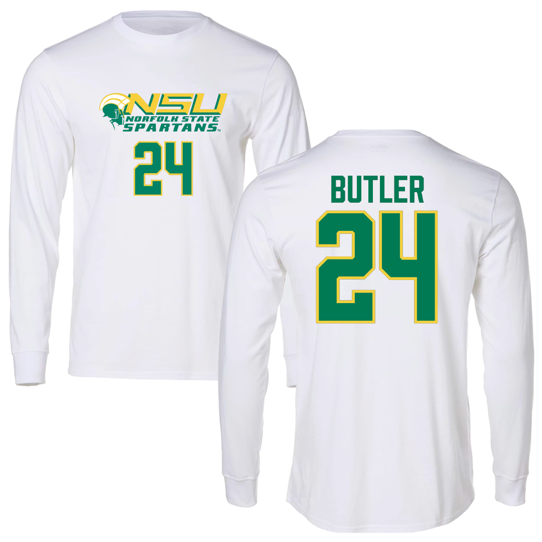 Norfolk State University Football White Performance Long Sleeve - #24 Chris Butler