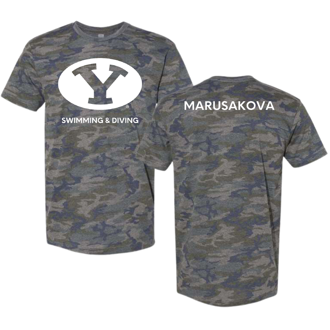 Brigham Young University Swimming & Diving Vintage Camo Tee - Emma Marusakova