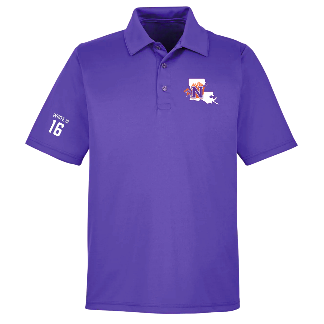 Northwestern State University Football Purple Polo - #16 William White III