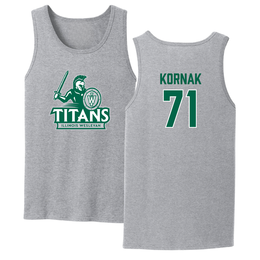 Illinois Wesleyan University Football Sport Gray Tank Top - #71 Brady Kornak