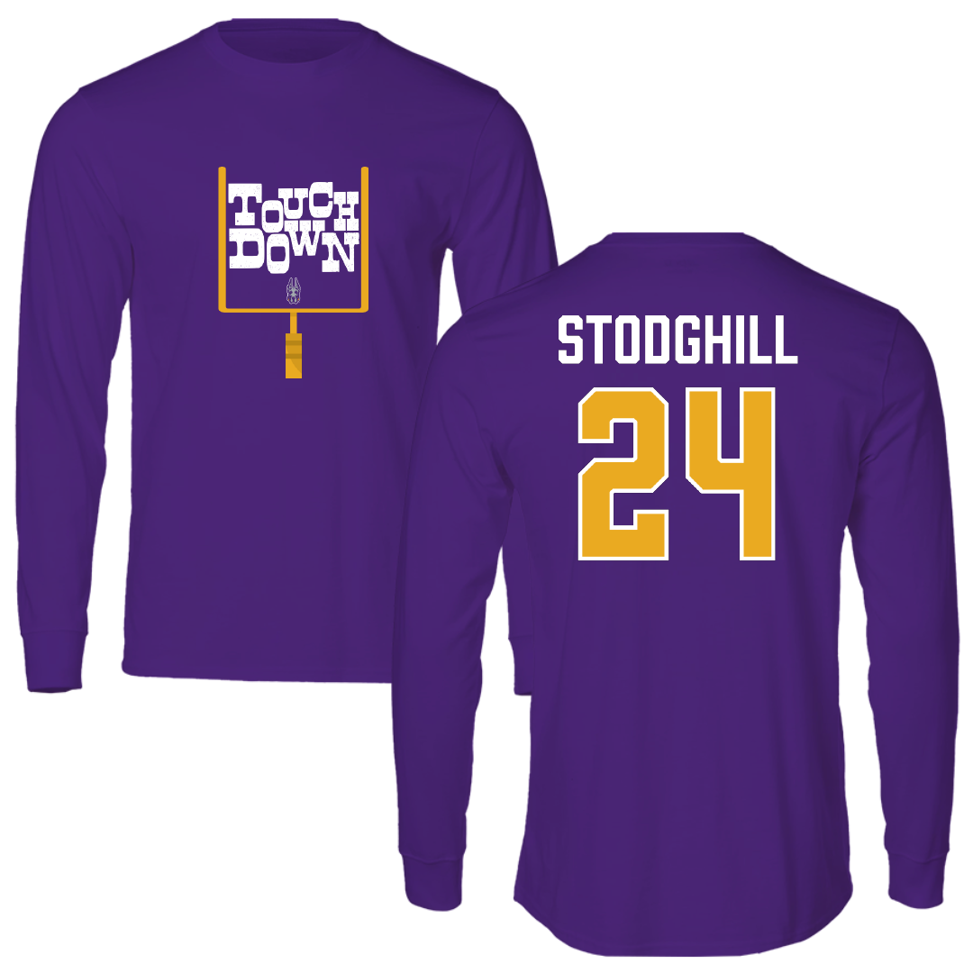 University at Albany Football Purple Touchdown Long Sleeve - #24 Cam Stodghill