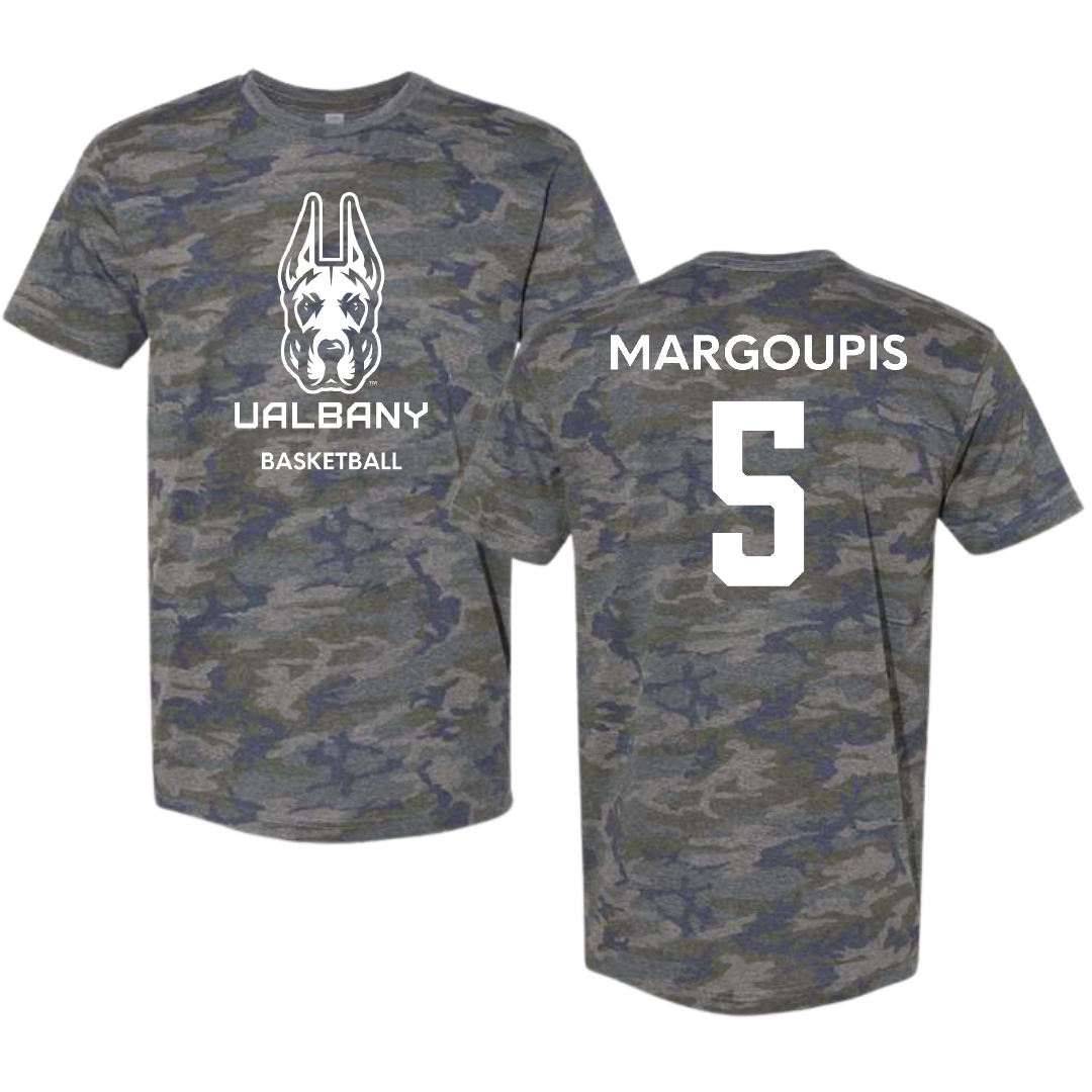 University at Albany Basketball (M) Vintage Camo Tee - #5 Jack Margoupis