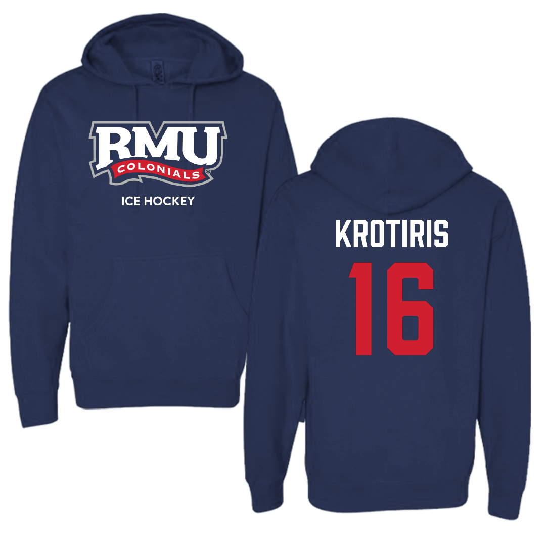 Robert Morris University Ice Hockey (M) Navy Hoodie - #16 George Krotiris