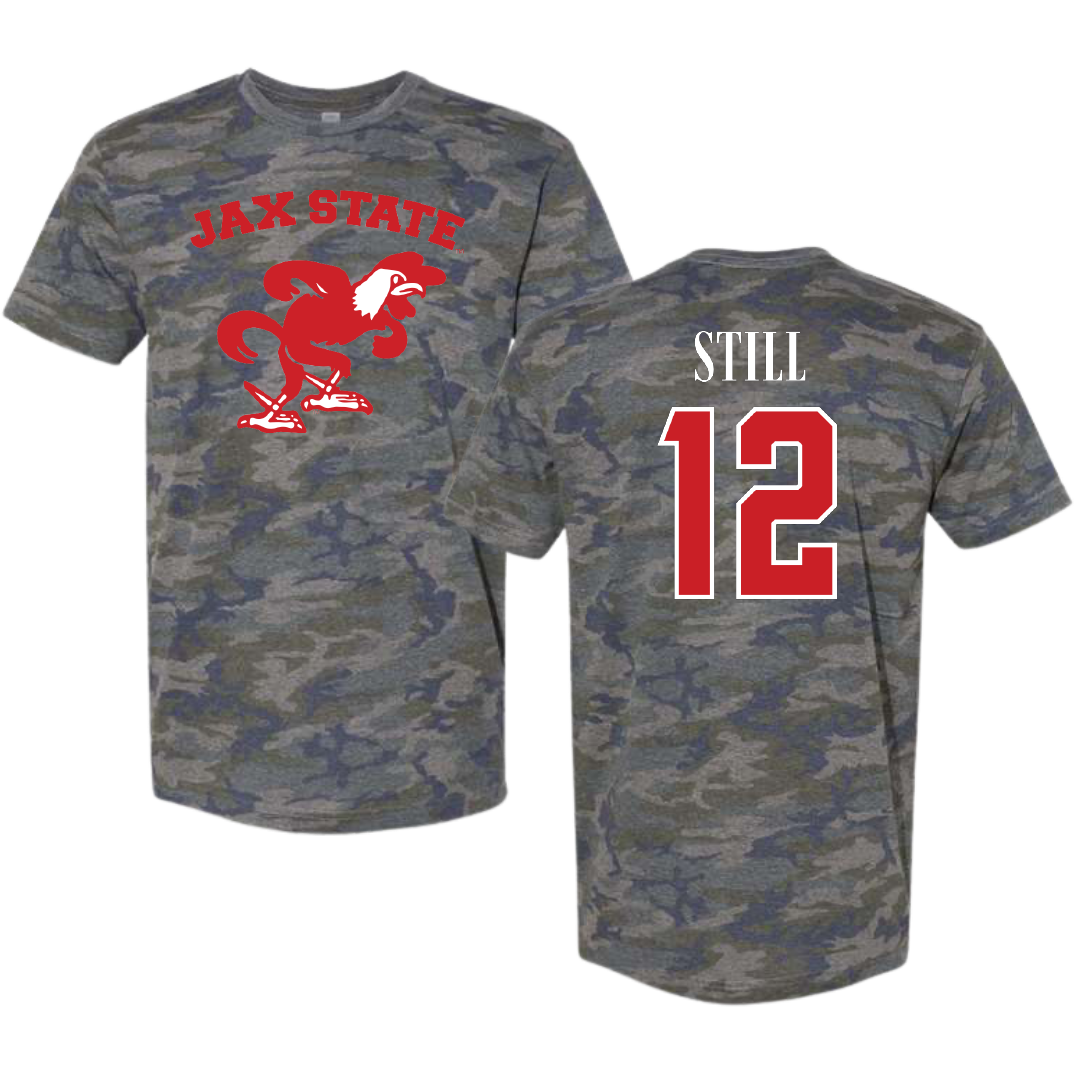 Jacksonville State University Soccer Vintage Camo Tee - #12 Brookelyn Still