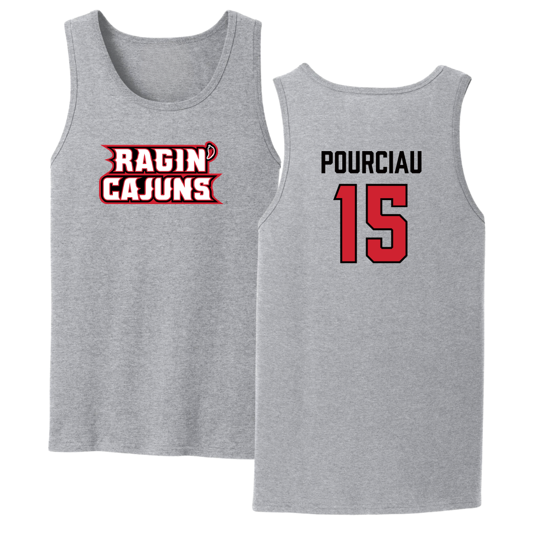University of Louisiana at Lafayette Baseball Sport Gray Tank Top - #15 Clayton Pourciau