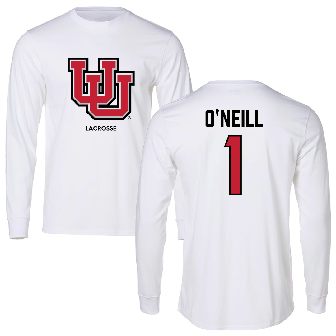 University of Utah Lacrosse (M) White Block Performance Long Sleeve - #1 Conor O'Neill