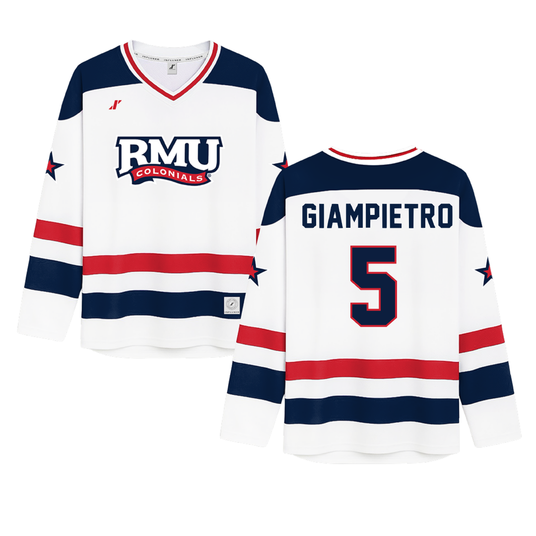 Robert Morris University White Hockey Jersey - #5 Alaina Giampietro