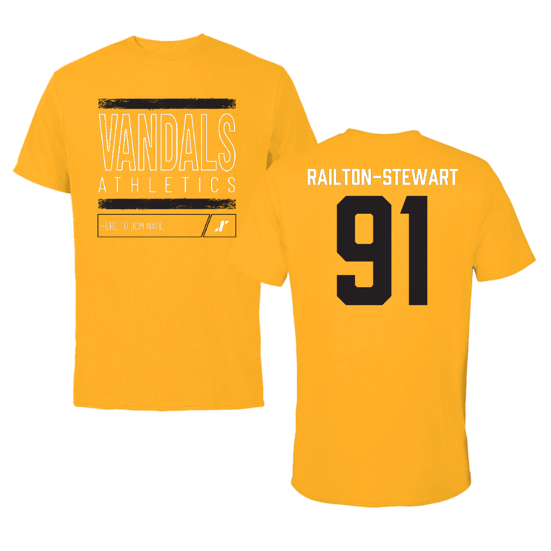 University of Idaho Football Gold Dominate Tee - #91 Malakai Railton-Stewart