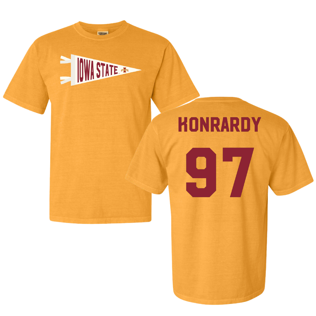 Iowa State University Football Gold Pennant Comfort Colors Tee - #97 Kyle Konrardy