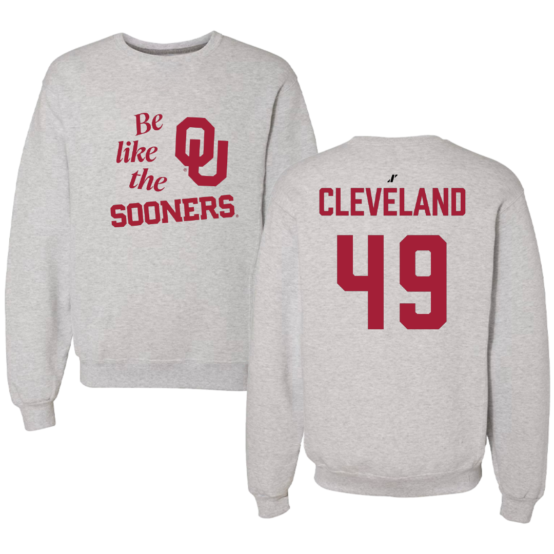University of Oklahoma Baseball Light Gray Be Like Us Crewneck - #49 Jackson Cleveland